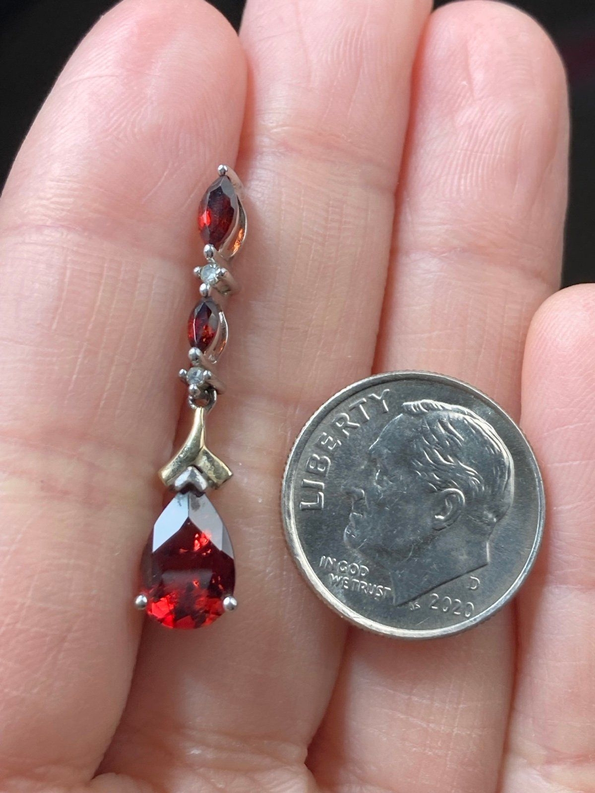 Zales 925 sterling silver 14k gold genuine garnet diamond pendant