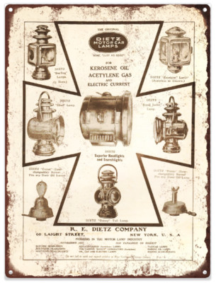 1908 Dietz Dainty Tail Car Lamp Lantern Ad Mancave Metal Sign Repro 9x12'' 60327