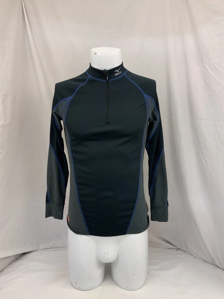 Mizuno 1/4 Zip Pullover M Black Long Sleeve 100% Poly Base Layer EUC YGI RE2261 - Image 2 of 4