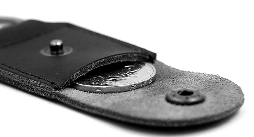 one piece car key chain ring cow leather coin bag case holder handmade black 540 - Image 4 of 4