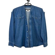 Mm6 Maison Margiela Womens Denim Jacket Sz It 46 Us 10 Blue Boxy Frayed Trim