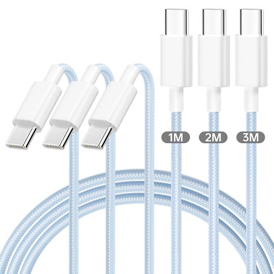 1m 2m 3m USB-C auf USB-C Nylon Ladekabel 60W für iPhone 15 16 Pro Max Plus Blau