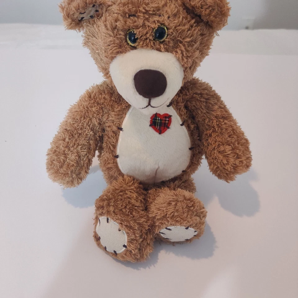 First & Main TENDER TEDDY Tan Fuzzy Fur 12 in Plush Red Plaid Heart #1615LC - Image 3 of 4