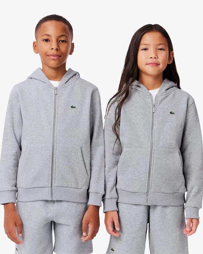 LACOSTE Kids Pocket Brushed Fleece Sweatshirt Hooded Zip Up ALL SIZES (2YR-16YR)