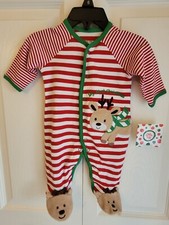 Little Me Christmas Red  White Striped Reindeer Sleeper NB