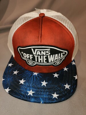 VANS BEACH GIRL TRUCKER OFF THE WALL RED BLUE STARS SNAPBACK HAT MENS 