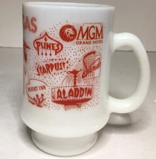 Las Vegas Stackable Mug Cup Milk Glass White Red 10 Oz Vtg