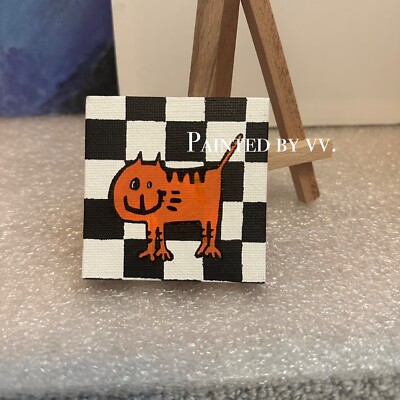 Mini Canvas Painting, Orange cat Art, Work buddy , Wall decoration, Artwork
