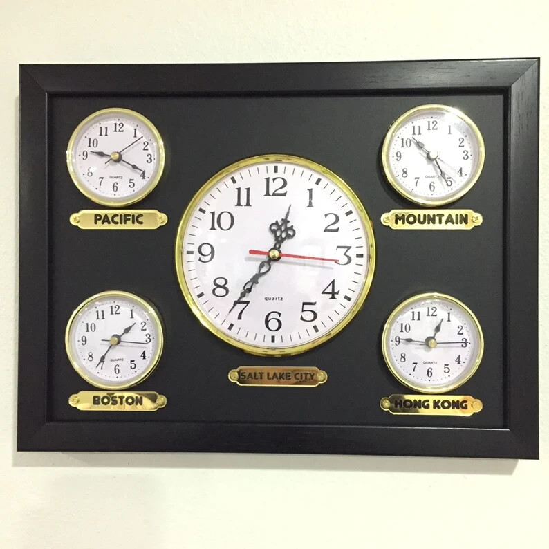 Customizable 4+1 Time zone clock. Wall clock 5 time zone clock. wall clock.
