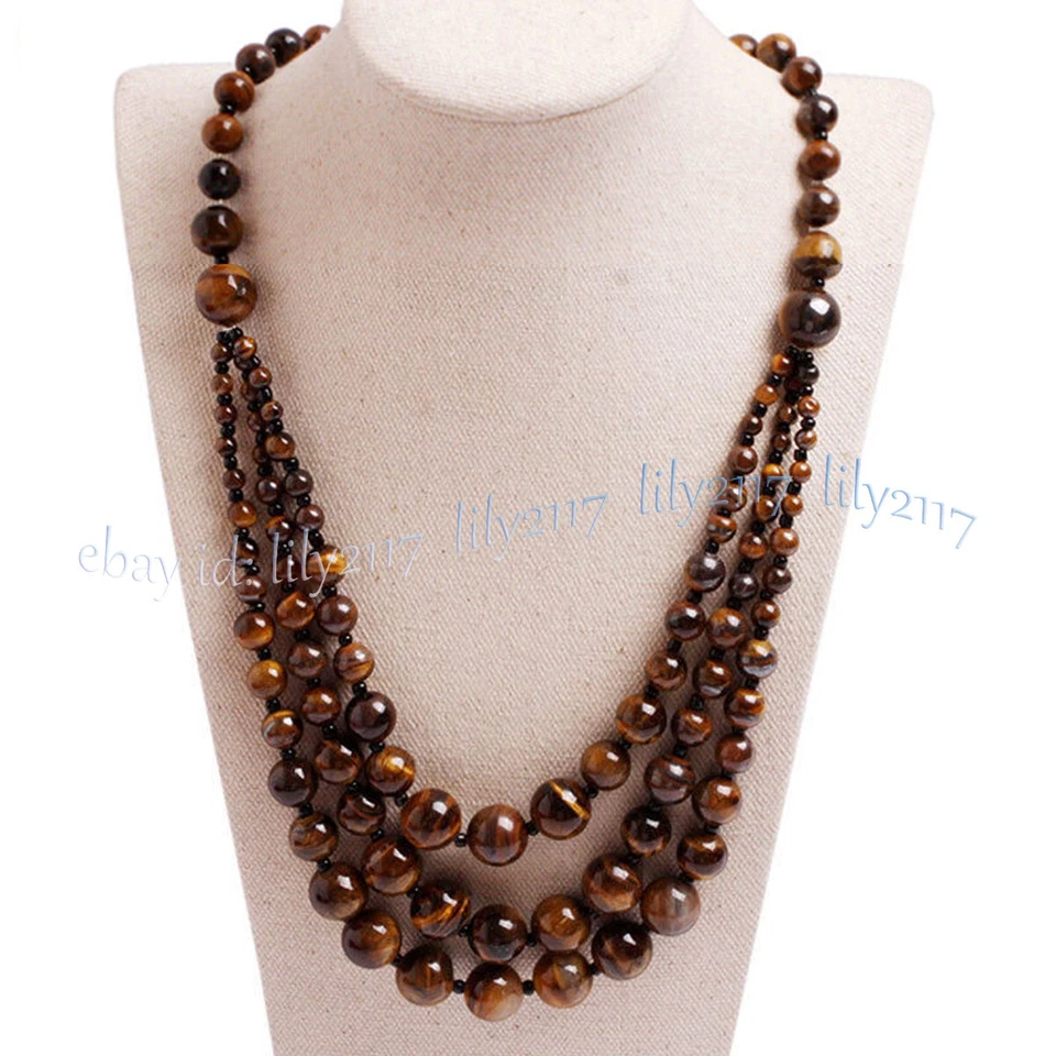 Collar 3 filas de piedras preciosas naturales jade 4-12 mm cuentas redondas en capas 18-20 pulgadas Foto 3 de 4