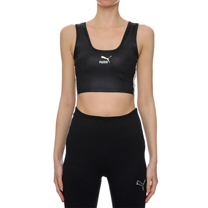 PUMA | Womens Black Tight Fit T7 Cropped Gym Top Sleeveless Sports Vest | XS