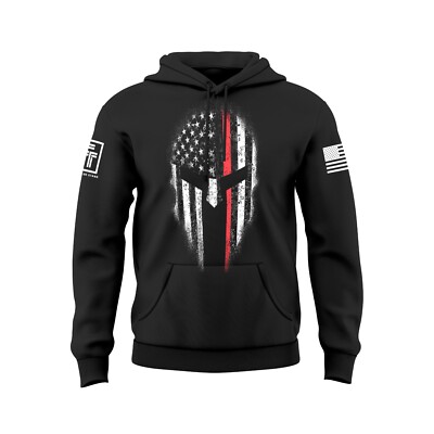 Thin Red Line American Spartan USA Flag Firefighter Hoodie Sweatshirt