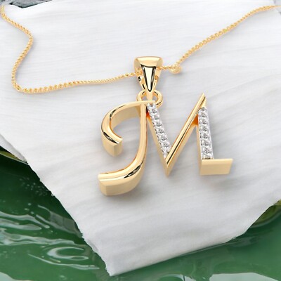 M jewelers name necklace 18k silver 925 18k Gold M Initial Pendant 