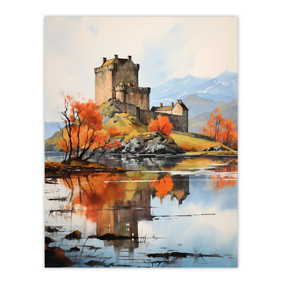 Eilean Donan Castle Scotland Misty Morning Autumn Sunlight Wall Art Poster Print