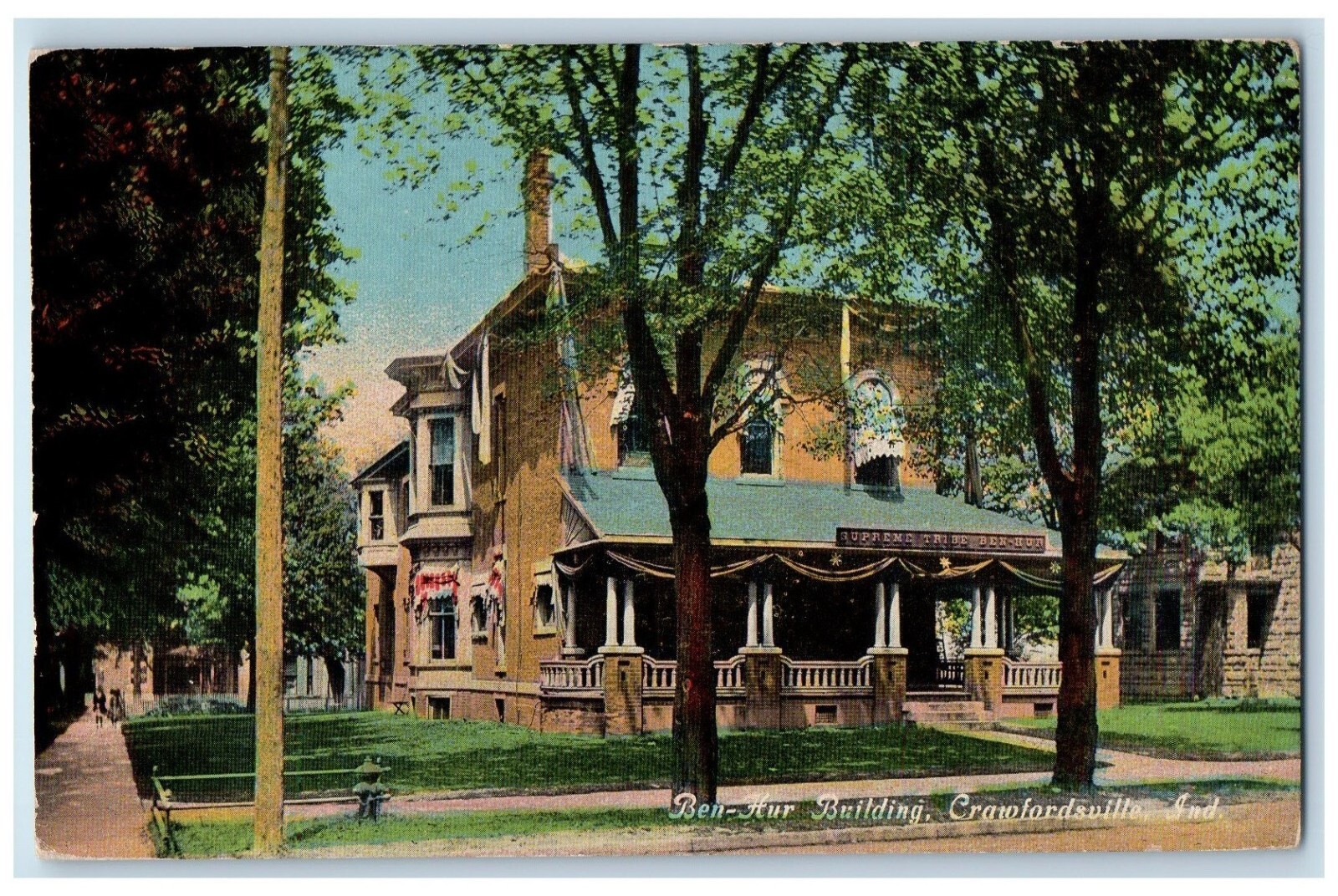 c1910 Roadside View BenHur Building Crawfordsville Indiana IN Vintage