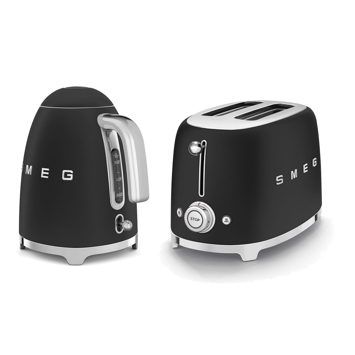 SMEG Kettle 3Kw 2-Slice Toaster Set, Stainless Steel in Matte Black