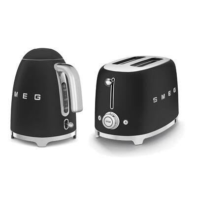 SMEG Kettle 3Kw 2-Slice Toaster Set, Stainless Steel in Matte Black  UK