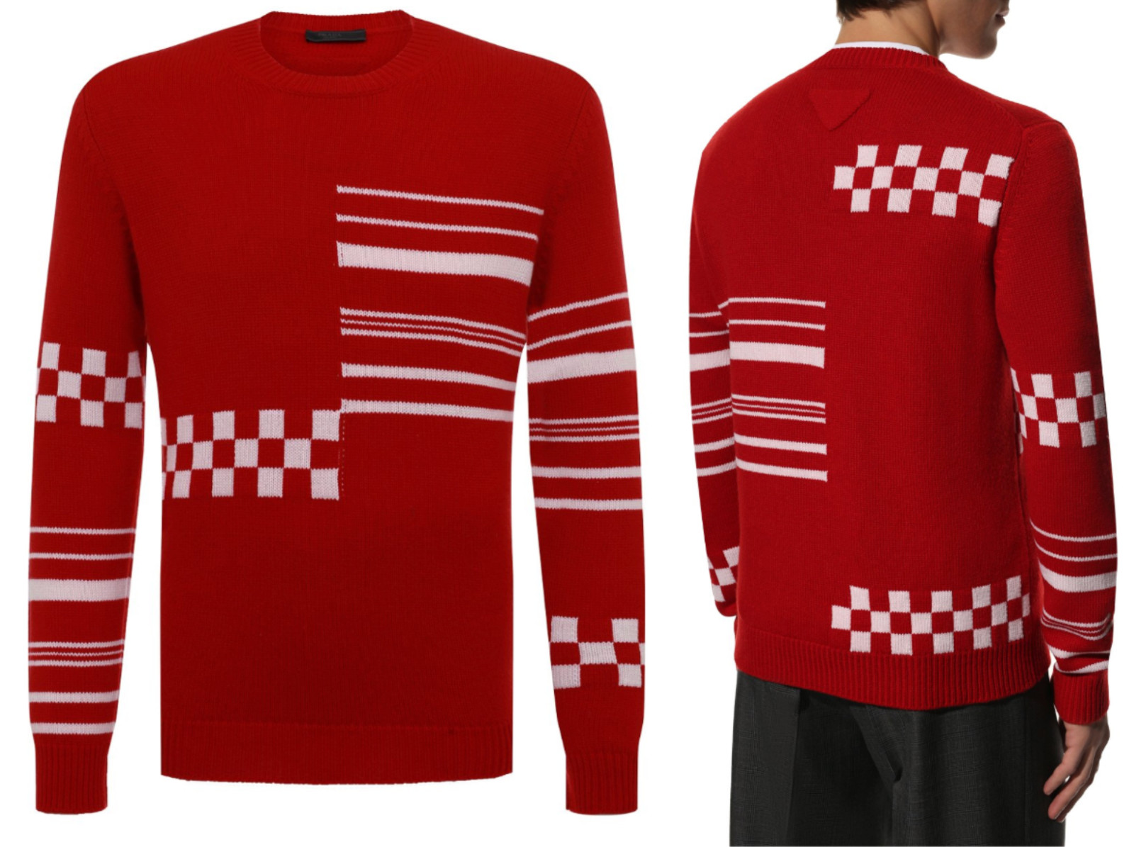 Prada Pullover Pure Cashmere Knitted Intarsia Sweater Jumper S