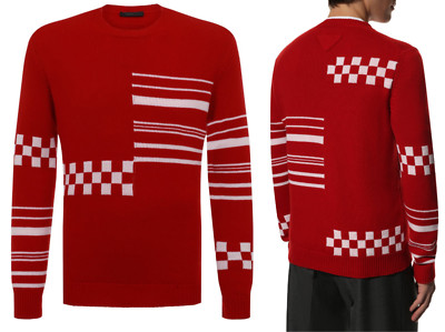 PRADA Pullover Pure Kaschmir Gestrickter Intarsien Strickpullover Pulli Jumper S