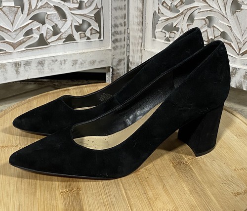 Marc Fisher Women's Claire Black Suede Pumps Block Heels 7 Medium (B,M)  Pointy | eBay