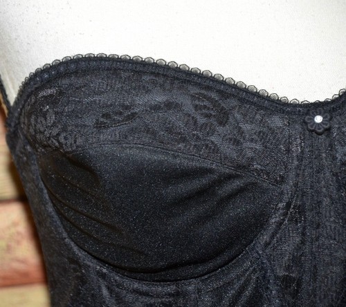 Dominique Black Lace Longline Corset Bustier 34 DD/E Underwire Boning Strapless - Picture 4 of 12