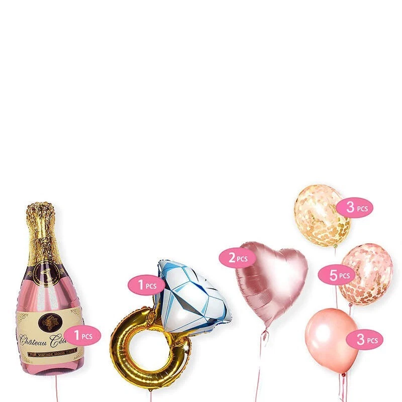 Anillo de compromiso de boda de 15 piezas con diamantes decoración de globos de champán Foto 2 de 4