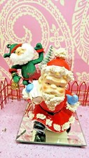 Vtg SANTA W Blue Mittens TOY BAG SACK & GREEN Pixie ELF Candy Dish Head Vase   