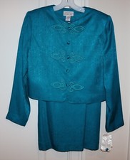 Women's Adrianna Papell 100 Silk Turquoise Two Piece Dress Suit - Size 8 - NWT