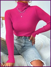 Autumn Winter Women Knit Solid Turtleneck Pull Sweater Casual Rib Jumper Tops
