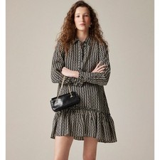 J. Crew Amelia Popover Shirtdress Chain Print Long Sleeve Ruffle Mini Dress Sz M