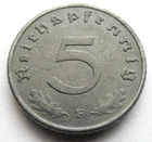 (506) GERMAN 3rd REICH 1942 F - 5  REICHSPFENNIG WWII COIN