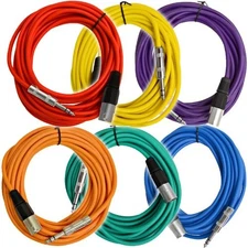 - SATRXL-M25BGORYP - 6 Pack of Multiple Colors 25 Ft XLR Male to 1/4" TRS Pat...