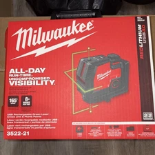 Milwaukee 3522-21 Green Beam Laser Cross Line Plumb Point USB Rechargeable