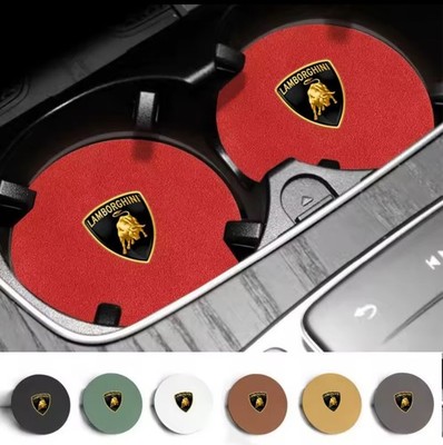 2 X Lambourghini Suede Leather Car Coaster Mats Non Slip Pads Urus Huracan