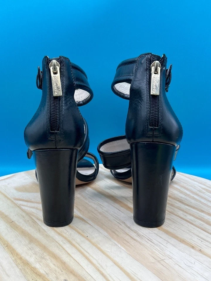 Louise Et Cie Strappy Sandal Women's Sz 8M Black Leather Block Heel Open Toe Zip - Image 3 of 4
