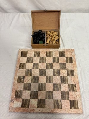 Vtg French Wooden Chess Set and Board 32 Pieces w/ Box French Staunton 3  Kings