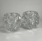 VNTG Tiffany & Co. Etched ROCK CUT Crystal Tea Light Votive Candle Holders PAIR