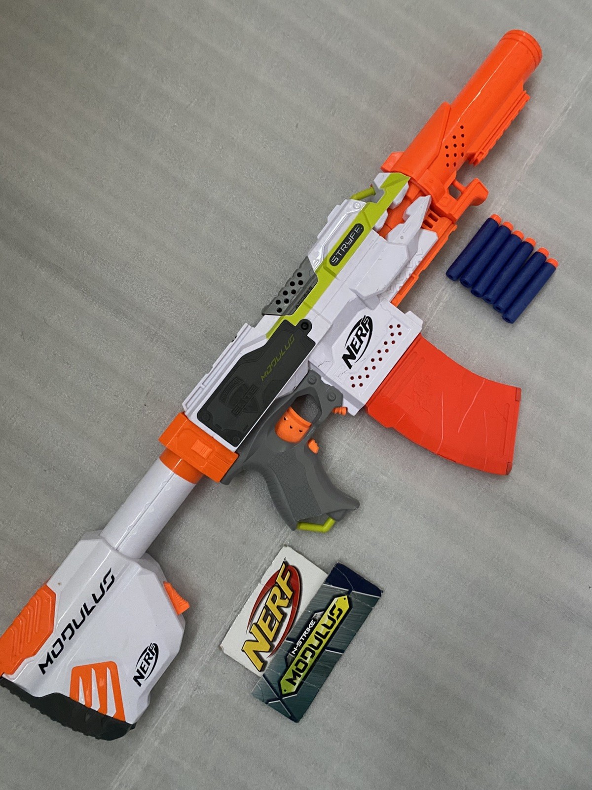 Nice * Nerf Modulus Stryfe Gun Blaster Spare Mag Barrel Ammo Fun Working Prop