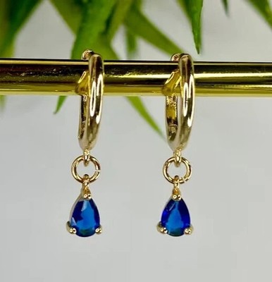 Lab Created Sapphire 2Ct Pear Cut Drop-Dangle Earrings 14K Yellow Gold Plated