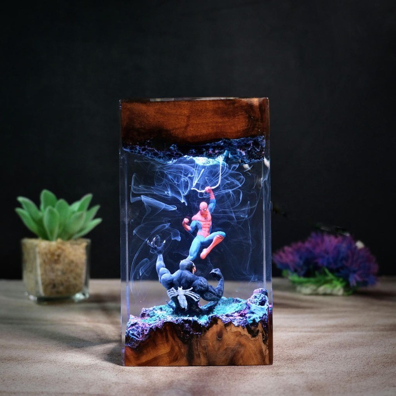 Spider-Man vs Venom Anime Resin Lamp Colorful Night Light Desk Ornament Gift LED