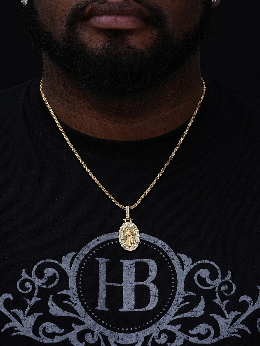 14k Gold Real 925 Sterling Silver Virgin Mary Necklace  925 Sterling Silver 14k Gold Vermeil AAA Cubic Zirconia Virgin Mary Pendant main image 1