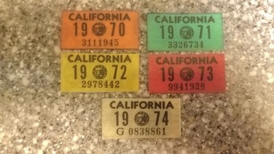 One 1970 1971 1972 1973 1974 California License Plate Sticker, Authentic