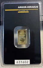 ARGOR-HERAEUS 2 GRAM GOLD BAR 999.9 SEALED IN ASSAY 999.9 SWISS MADE FREE SHIPNG