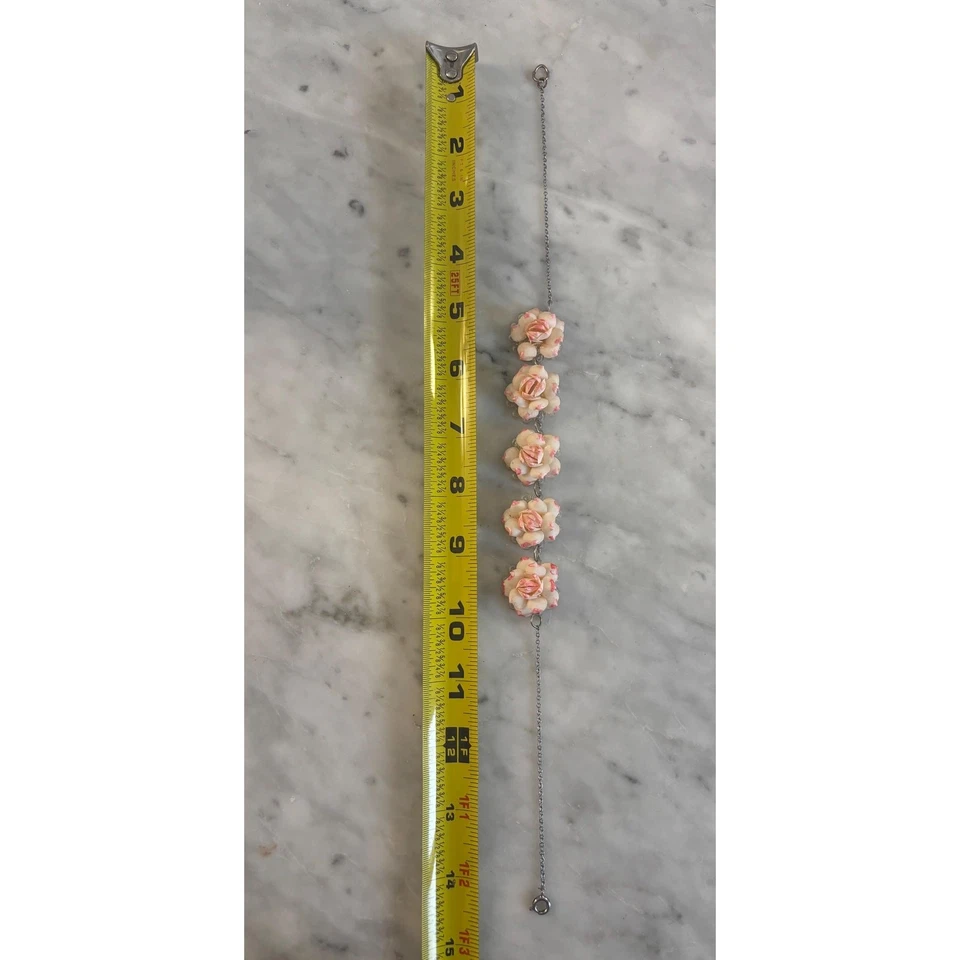 Collar y pendientes de clip hechos a mano vintage con flores concha estilo costero Foto 2 de 2