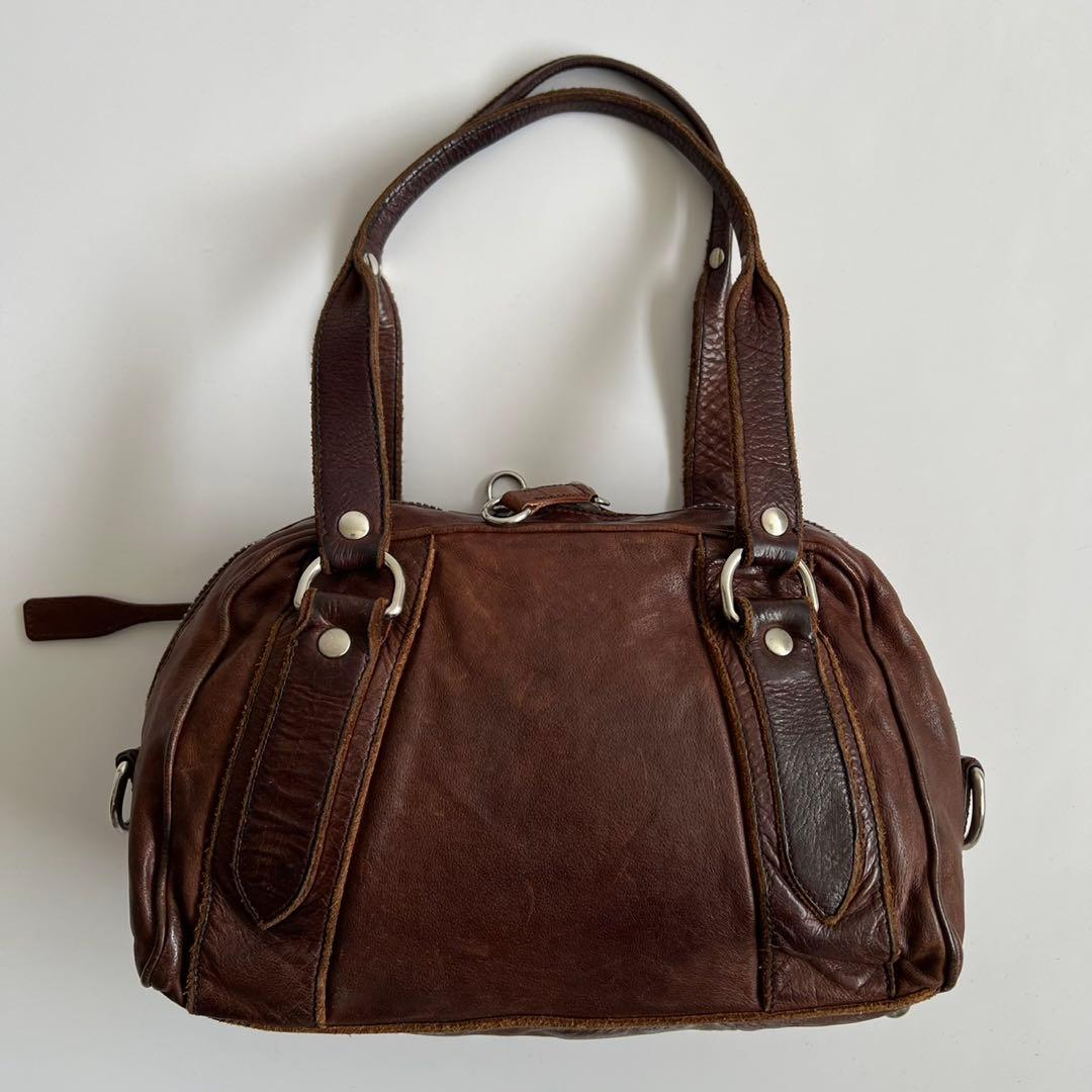 Miu Miu 2000s Leather Boston Shoulder Bag Brown Y2K Vintage 