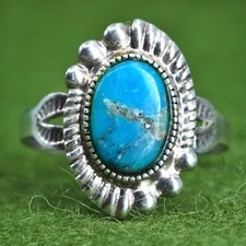 Size 4.75, Native American sterling silver ring, handmade 925 band w/ turquoise