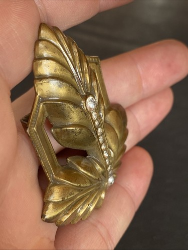 VTG Art Nouveau Deco Leaf Leaves Floral Rhinestones Dress Clip Sash Belt Buckle - Picture 7 of 24