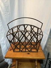 Magazine Rack Vintage MCM  Distressed Metal Great Look Large Wrought Iron