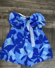 Blue Strapless Floral Romper