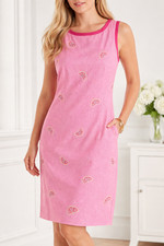 Talbots Pink White Gingham Grapefruit Embroidered Sleeveless Sheath Dress Sz 10